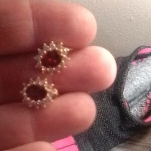 Gold and Red Stud Earrings